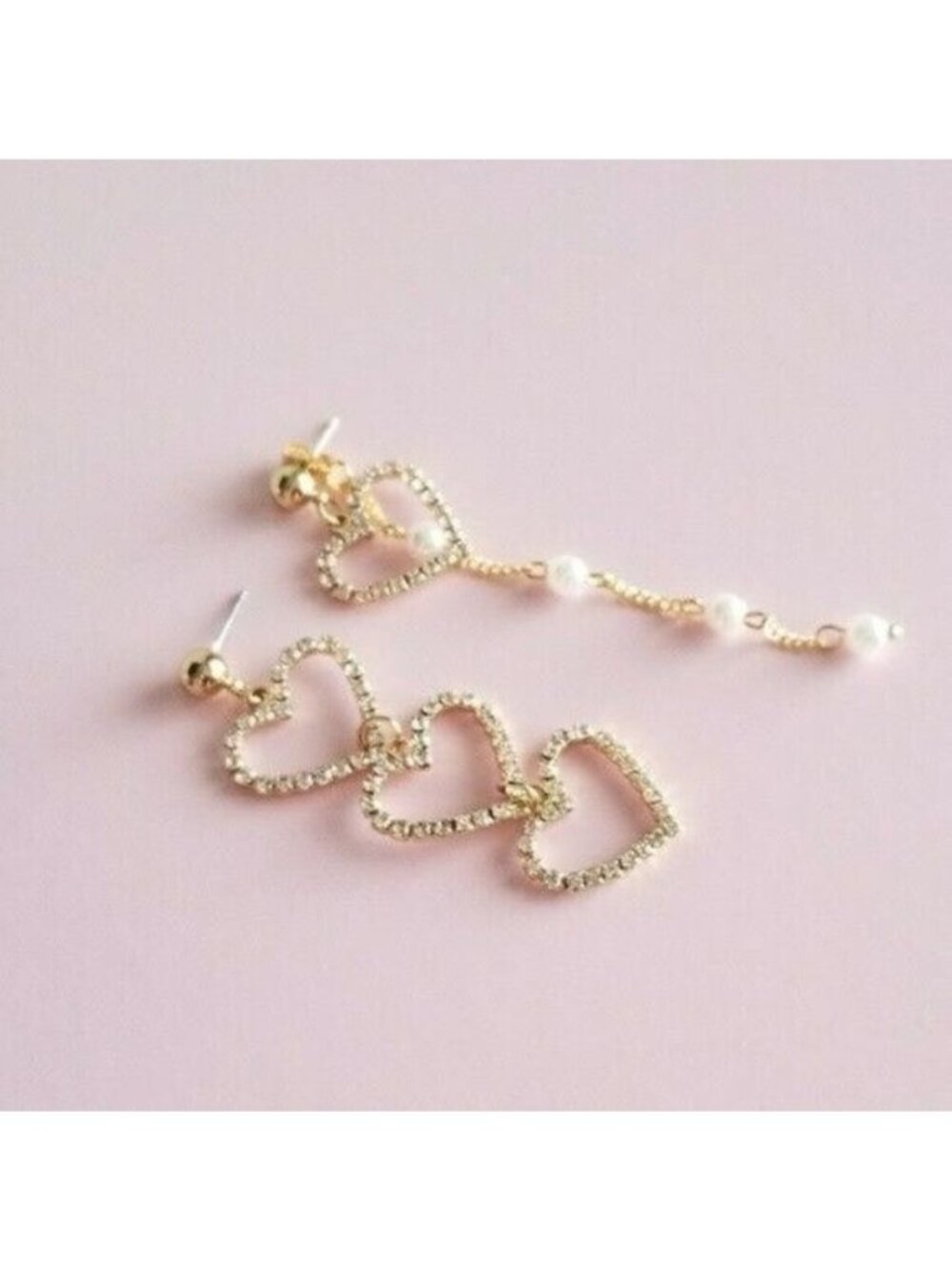 Rhinestone Heart & Pearl Long Dangle Drop Rhinestone Earrings